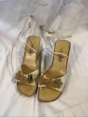 Brooks Cream and Tan Floral Lace-Up Heeled Sandals